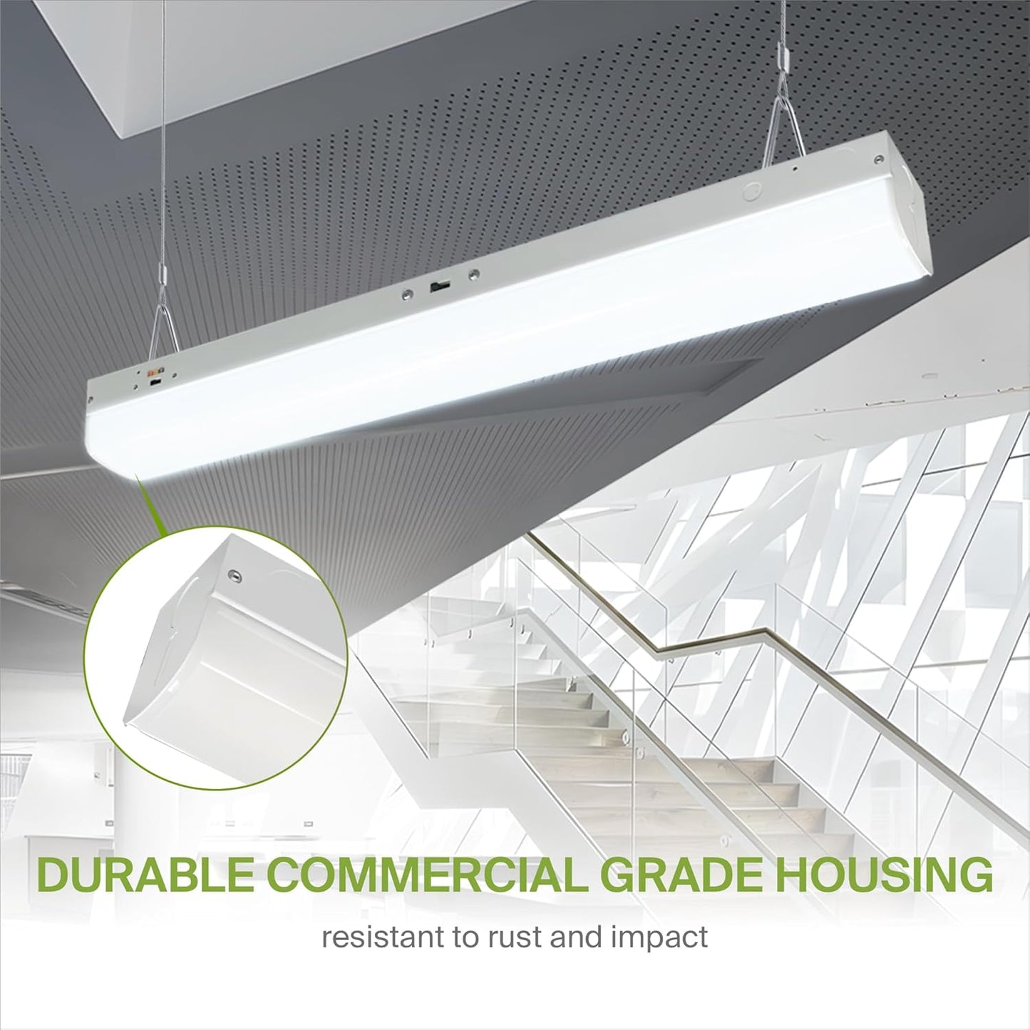ASD Lighting LED Stairwell Fixture 2ft 20/24/28W 120-277V 0-10V Dimmable 140Lm/W 3500/4000/5000K with Motion Sensor White UL DLC Standard