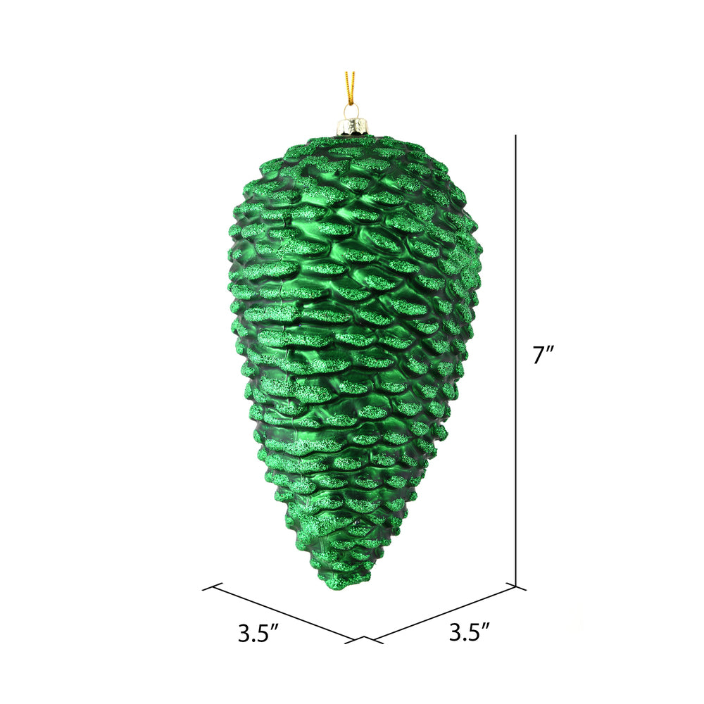 Vickerman 7" Emerald Matte Glitter Pinecone Christmas Ornament 4 per pack