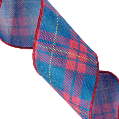 Vickerman 4" x 10 Yards Blue/Red Plaid Wired Edge Christmas Ribbon.