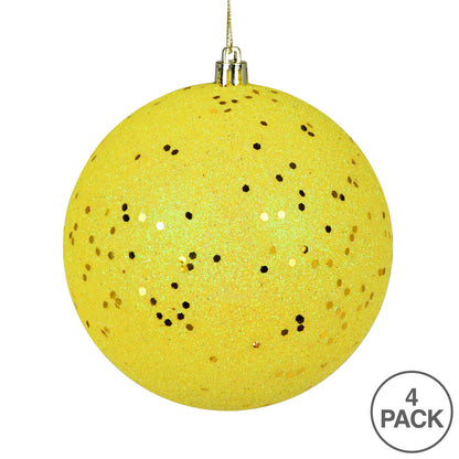 Vickerman 4.75" Yellow Sequin Ball Ornament 4 per Bag