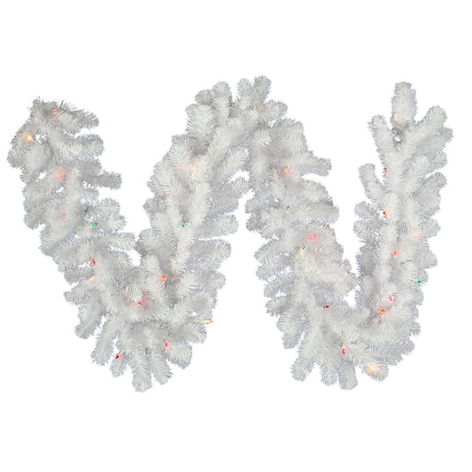 Vickerman 9' Crystal White Spruce Artificial Christmas Garland Multi-Colored LED Mini Lights