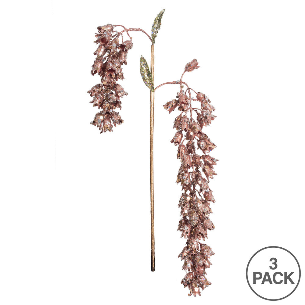 Vickerman 20" Rose Gold Pearl Glitter Hanging Foxglove Artificial Christmas Spray. Includes 3 sprays per pack.