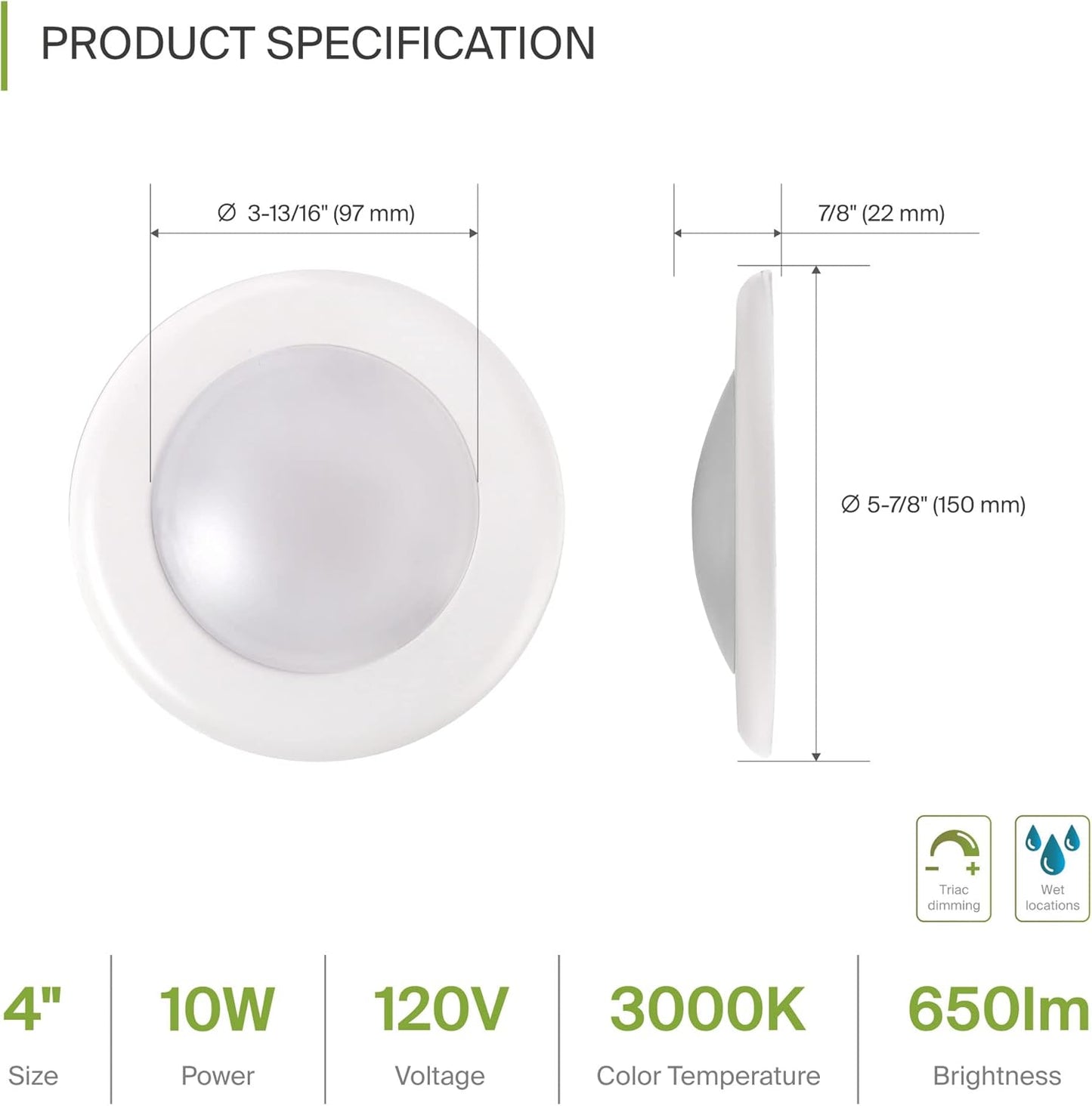ASD Lighting LED Disk Light 4" 10W 3000K Dimmable White ETL Energy Star 6pack