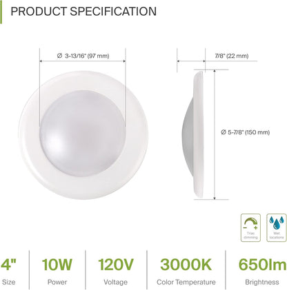 ASD Lighting LED Disk Light 4" 10W 3000K Dimmable White ETL Energy Star 6pack