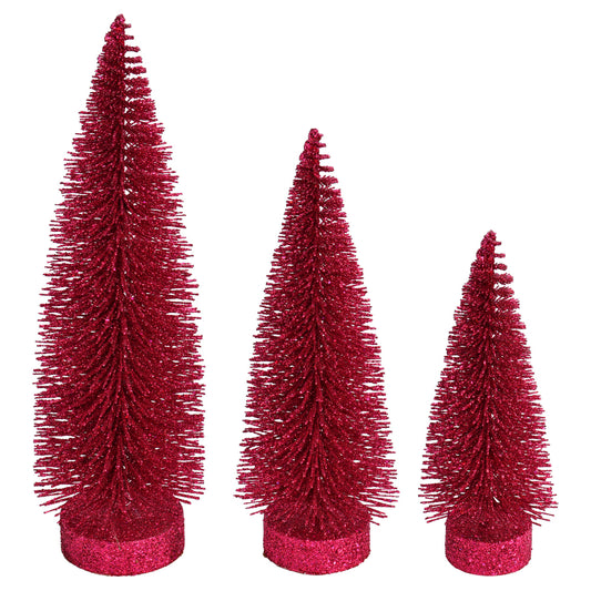 Vickerman 7"-9"-11" Dusty Rose Glitter Oval Pine Artificial Christmas Tree Set of 3