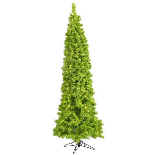 Vickerman 9' Flocked Lime Pencil Fir Artificial Christmas Tree Lime Dura-lit LED Lights