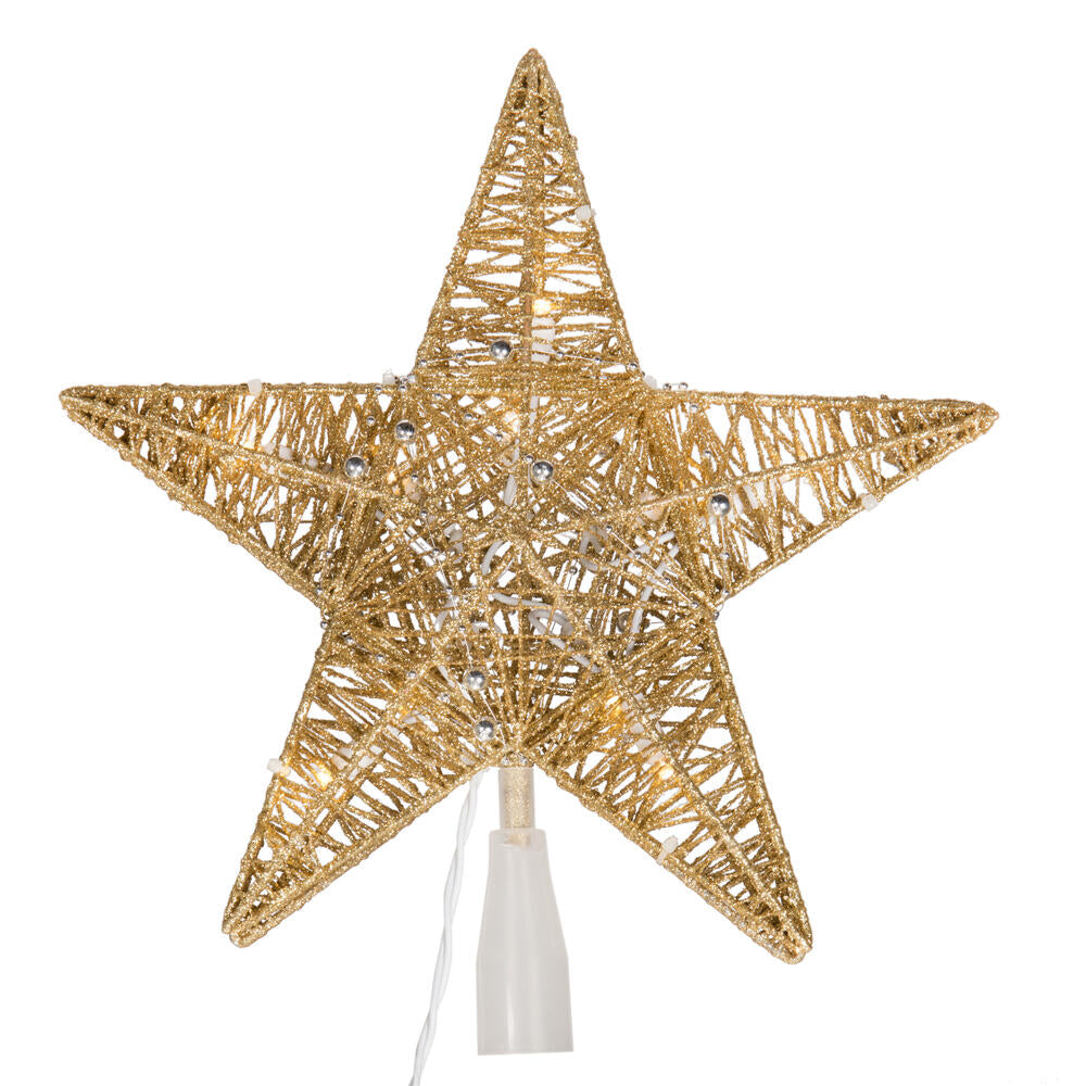 Vickerman 10 Light x 12.5" LED Gold 5 Point Star Tree Top with Warm White LED Mini Lights.