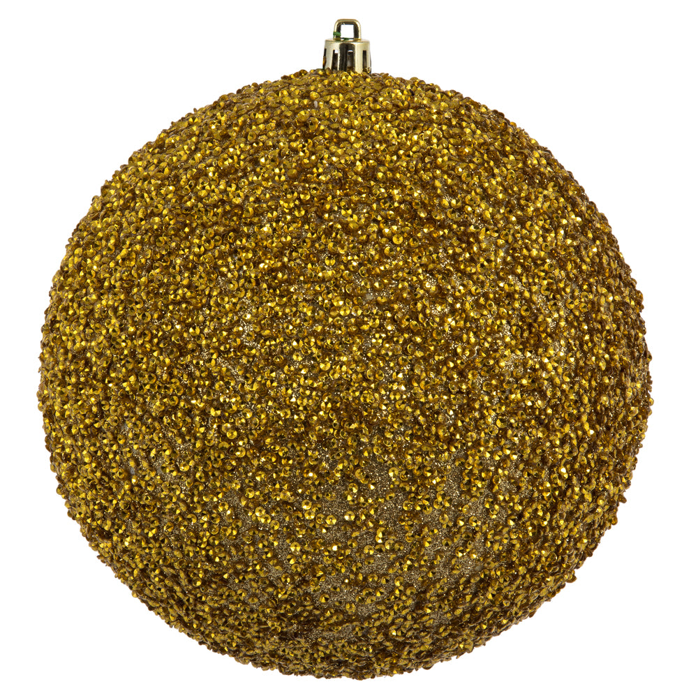 Vickerman 6" Gold Beaded Ball Ornament 4 per Bag