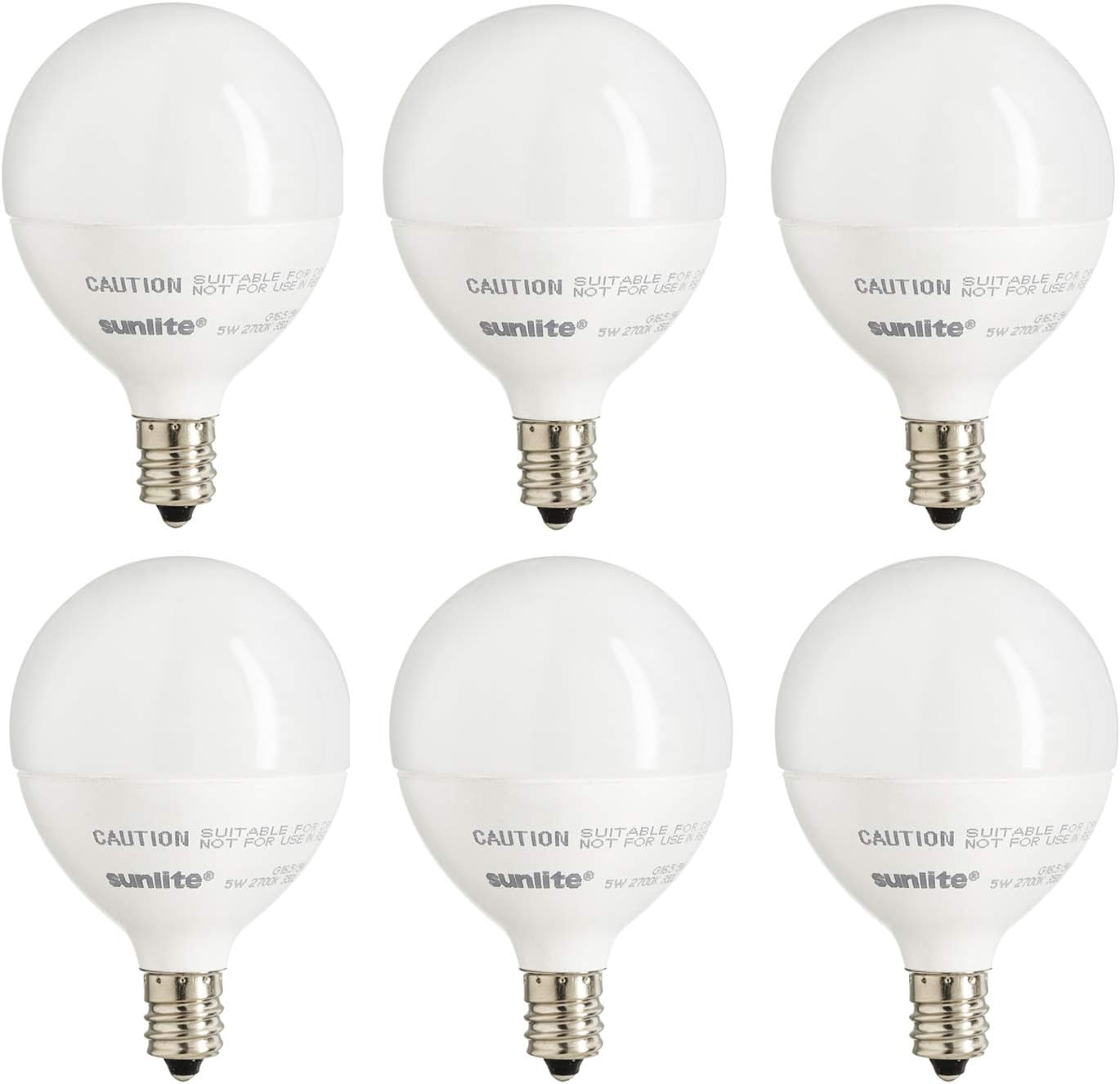 Sunlite 82041 LED G16.5 Light Bulb, 5 Watts (40W Equivalent), 350 Lumens, 90 CRI, Candelabra Base (E12), Frost, Dimmable, Energy Star, Title-20 Compliant, ETL Listed, 3000K Warm White, 6 Pack