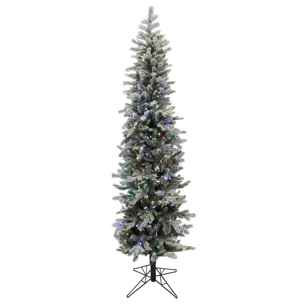 Vickerman 8' Frosted Glitter Tannenbaum Pine Artificial Christmas Tree, Multi-Colored LED Lights