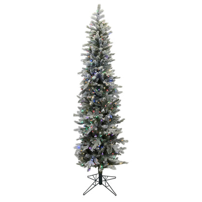 Vickerman 8' Frosted Glitter Tannenbaum Pine Artificial Christmas Tree, Multi-Colored LED Lights