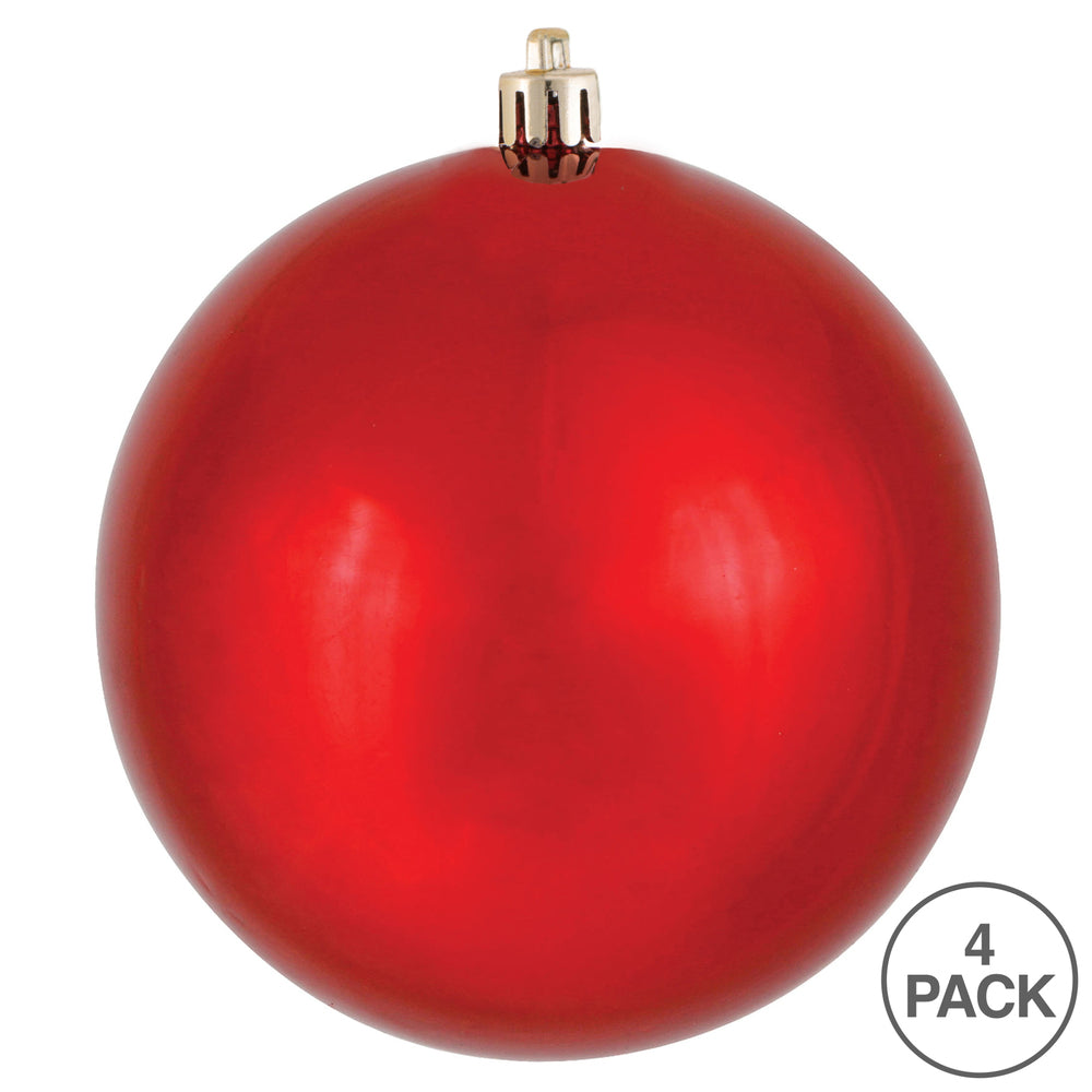 Vickerman 6" Red Shiny Ball Ornament 4 per Bag