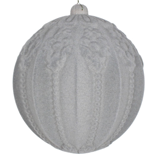 Vickerman 8" Silver Flocked Embossed Ball Ornament