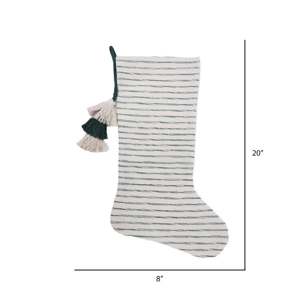 Vickerman 20" x 8" Green Stripe Cotton Stocking