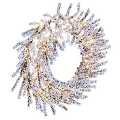 Vickerman 30" Flocked Pistol Pre-Lit Pine Wreath with Warm White 3mm Low Voltage LED Wide Angle Lights.