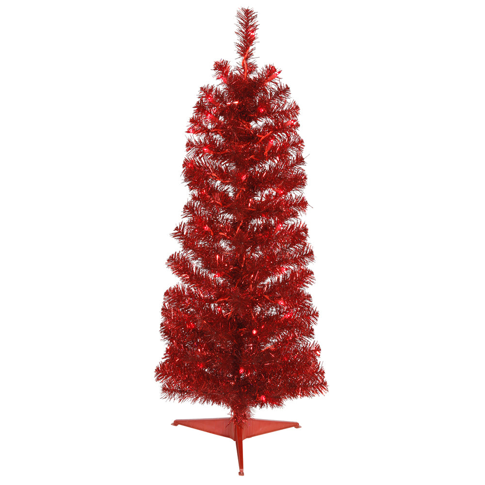 Vickerman 3' Red Pencil Artificial Christmas Tree Red Dura-lit LED Lights.