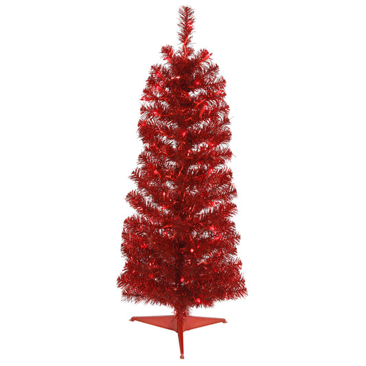 Vickerman 3' Red Pencil Artificial Christmas Tree Red Dura-lit LED Lights.