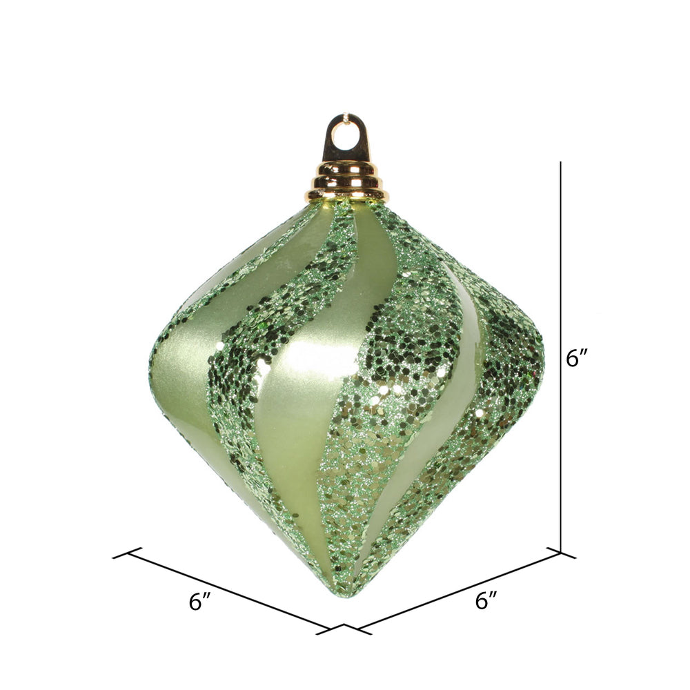 Vickerman 6'' Celadon Candy/Glitter Swirl Diamond Christmas Ornament