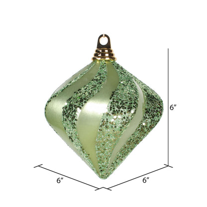 Vickerman 6'' Celadon Candy/Glitter Swirl Diamond Christmas Ornament