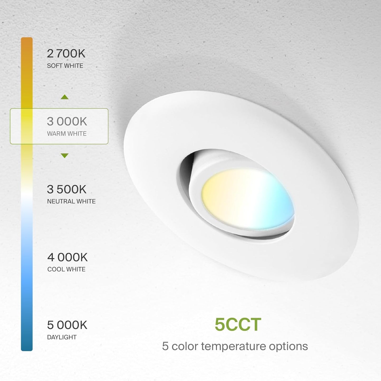 ASD Lighting LED Round Recessed Mini Panel Gimbal 3" 6W 120V Dimmable CCT Selectable 2700/3000/3500/4000/5000K White UL Energy Star 6pack
