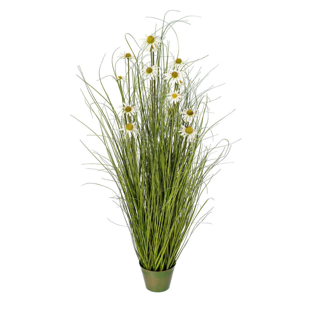 Vickerman 60" Artificial Potted Green Grass and Daisies.