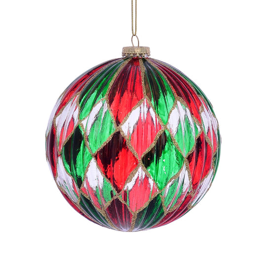 Vickerman 4.75" Red Green and Clear Diamond Pattern Ball Ornament 3 per Bag