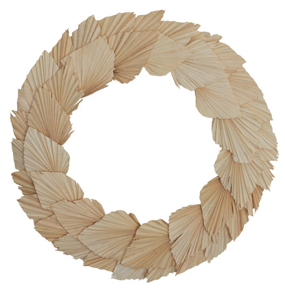 Vickerman Natural Botanicals 24" Bleached Palm Spear Wreath. This wreath measures 24 inches in diameter. It features bleached palm spear leaves on a coco fiber base. This is a dried and preserved natural product.