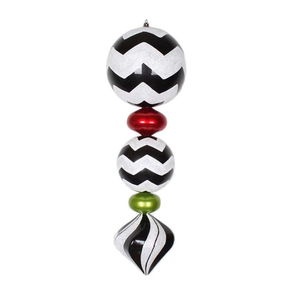 Vickerman 24" Black White Red and Lime Chevron Candy Finish Finial Ornament.