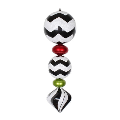 Vickerman 24" Black White Red and Lime Chevron Candy Finish Finial Ornament.