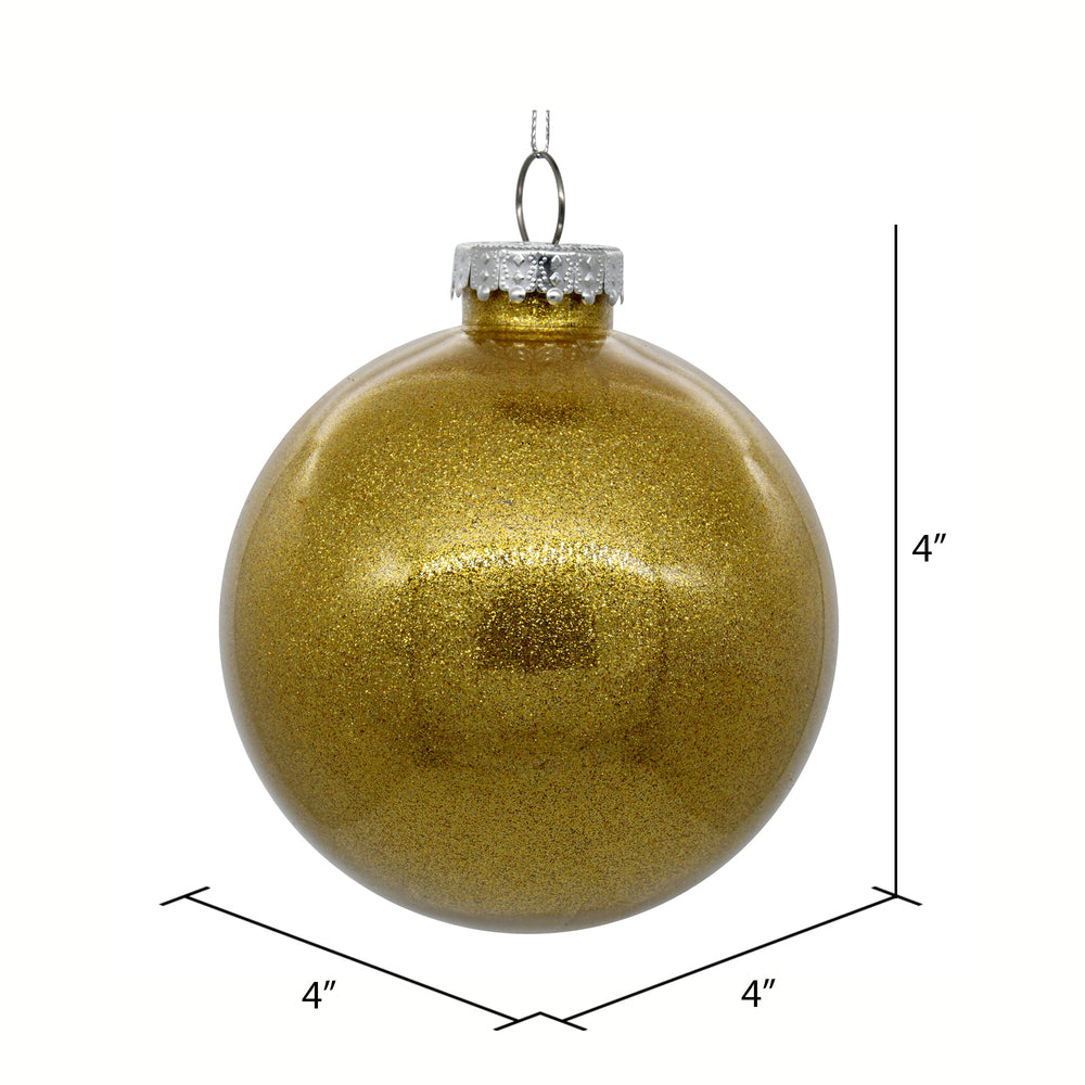 Vickerman 4" Clear Ball Christmas Ornament with Honey Gold Glitter Interior 6 Pieces per bag