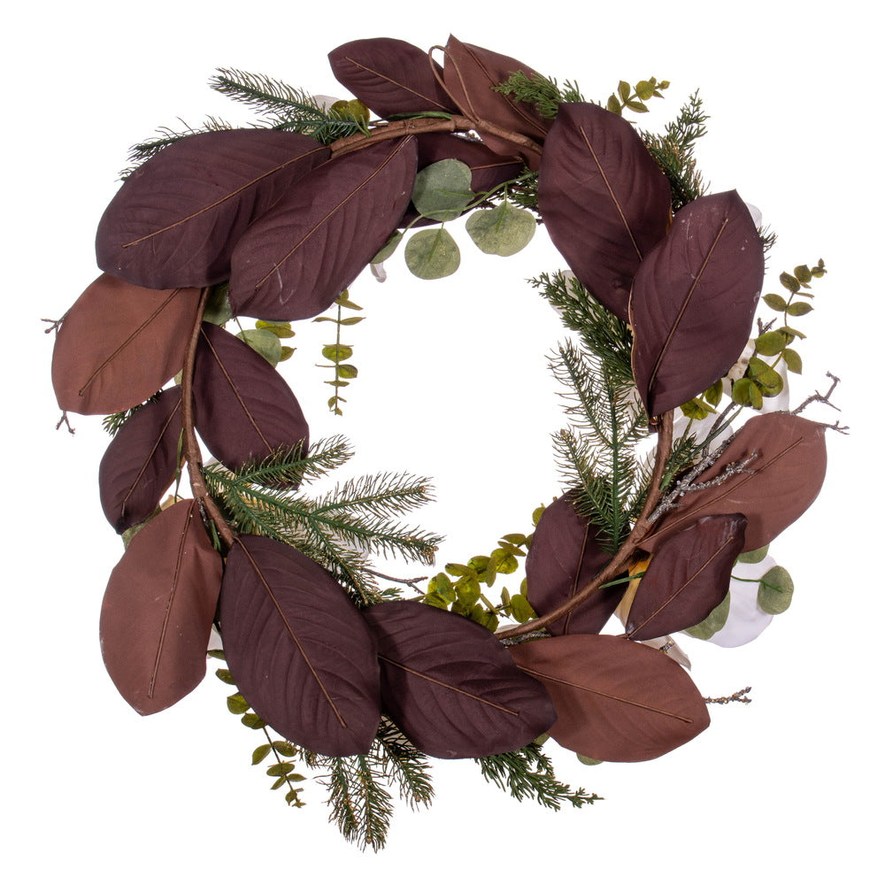 Vickerman 30" White Artificial Magnolia Wreath.