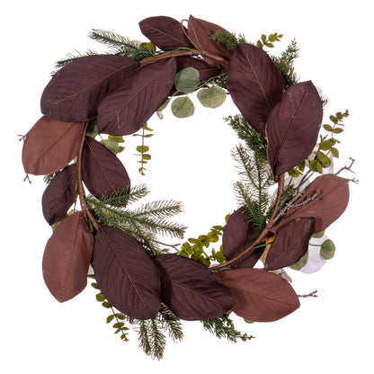 Vickerman 30" White Artificial Magnolia Wreath.