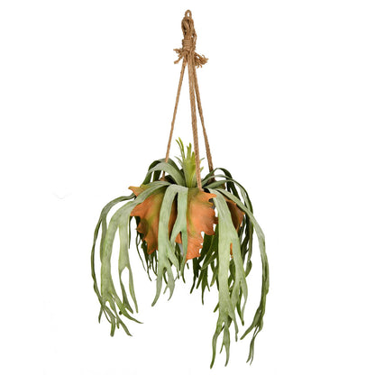 Vickerman 22" Artificial Staghorn Fern Hanging Ceramic Pot