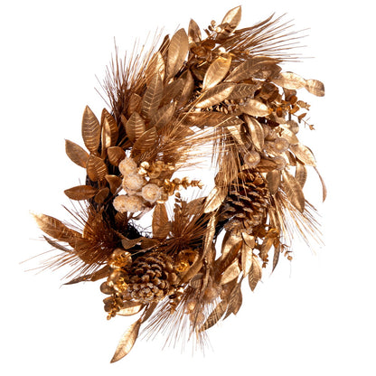 Vickerman 24" Artificial Gold Pinecone Needle Berry Christmas Wreath Unlit