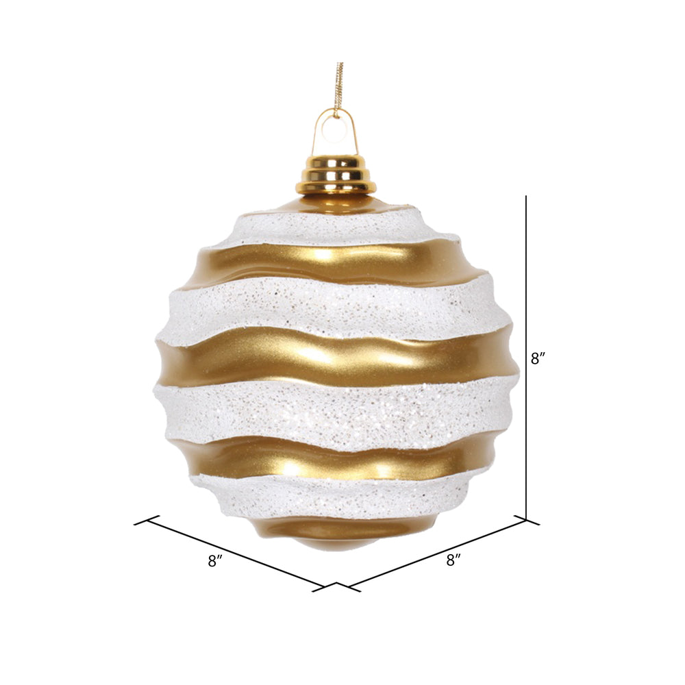 Vickerman 8' Gold and Silver Stripe Candy Finish Wave Ball Christmas Ornament with Glitter Accents