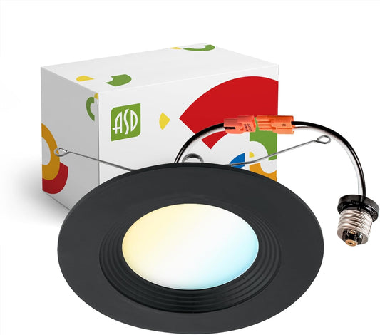 ASD Lighting LED Round Downlight Retrofit Kit 5'' and 6" 12W 120V CCT Selectable 2700/3000/3500/4000/5000K Dimmable PC, Baffle Trim, Black UL