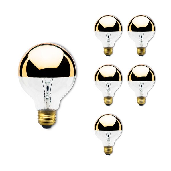 BULBRITE INCANDESCENT G25 MEDIUM SCREW (E26) 40W DIMMABLE LIGHT BULB 2700K/WARM WHITE HALF GOLD 6PK (712424)