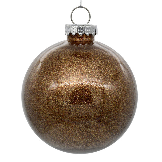 Vickerman 4.75" Clear Ball Christmas Ornament with Mocha Glitter Interior 4 Pieces per bag