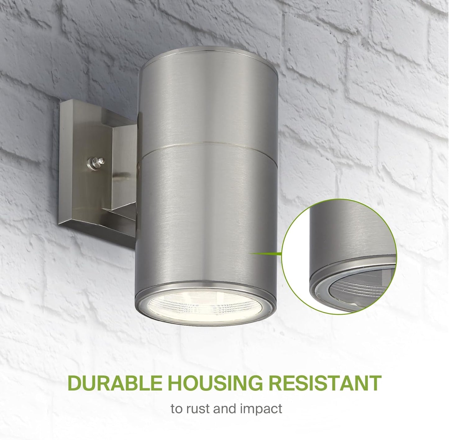 ASD Lighting BULB Round Outdoor Wall Cylinder, Up Or Downlight Fixture, 120V, 6.38Wide, 50°, 60W Max, Stainless Steel Finish