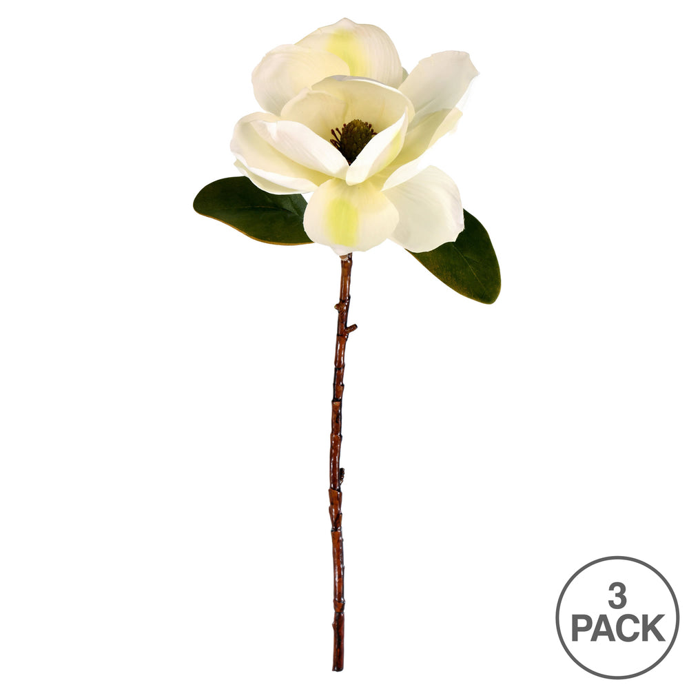Vickerman 20" Artificial White Single Magnolia Set of 3