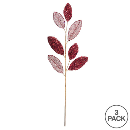 Vickerman 20" Red Mesh Apple Leaf Artificial Christmas Spray. Includes 3 sprays per pack.