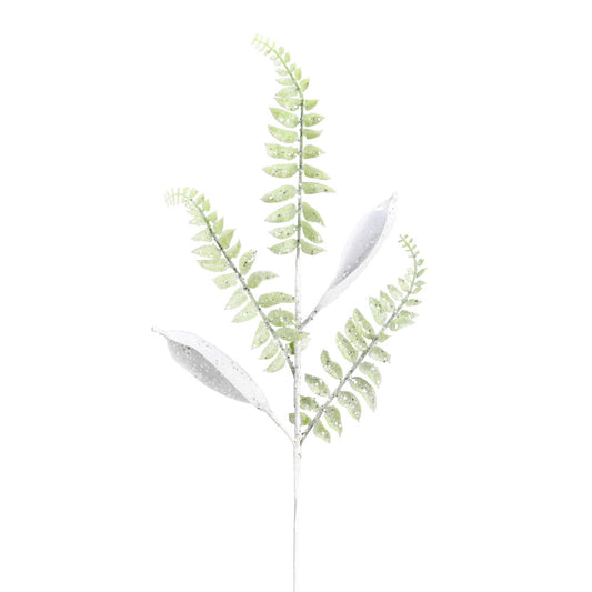 Vickerman 33" White Fern Leaf Glitter Artificial Christmas Spray. Includes 6 sprays per pack.