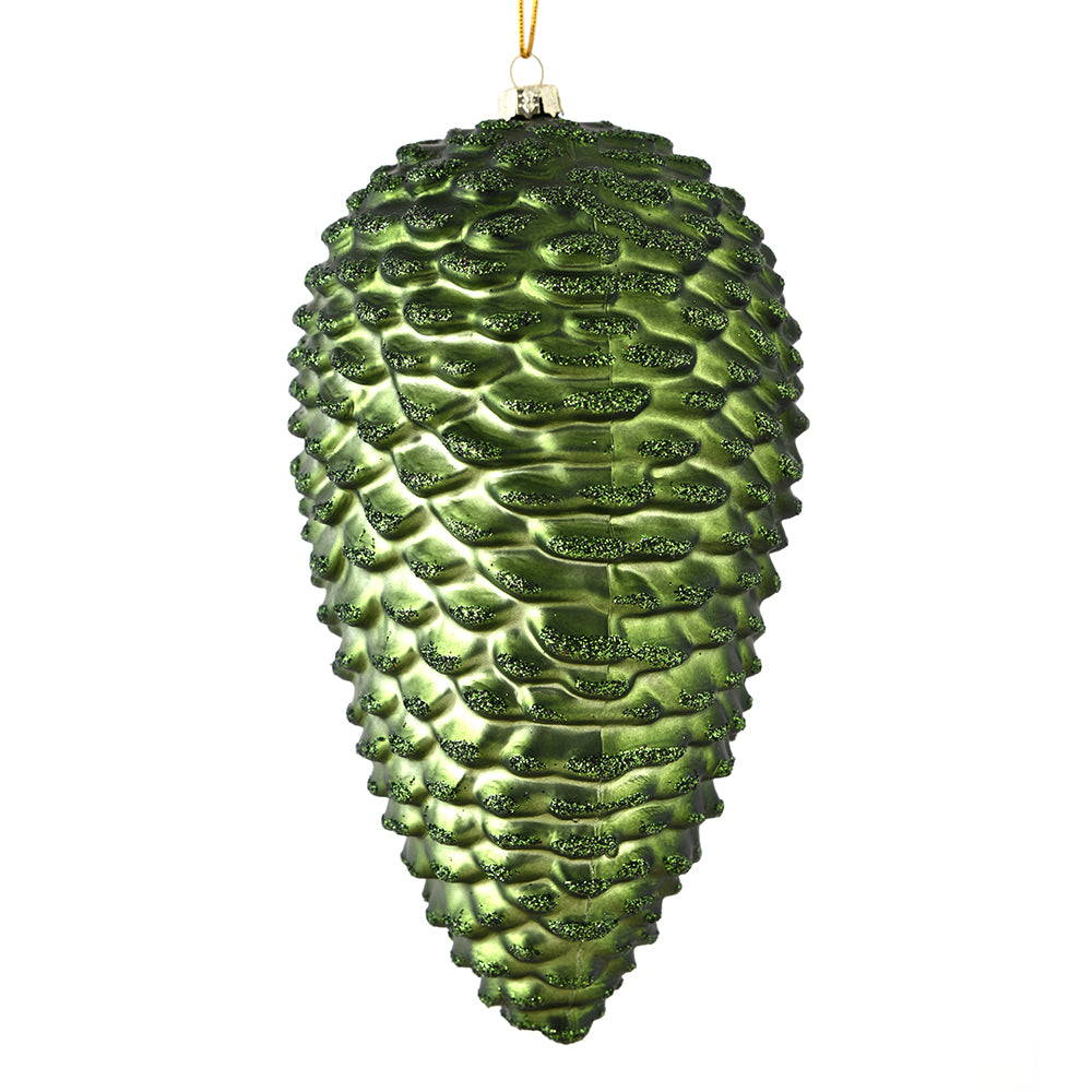 Vickerman 7" Moss Green Matte Glitter Pinecone Christmas Ornament 4 per set