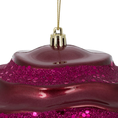 Vickerman 6" Berry Red Stripe Candy Finish Wave Ball Christmas Ornament with Glitter Accents