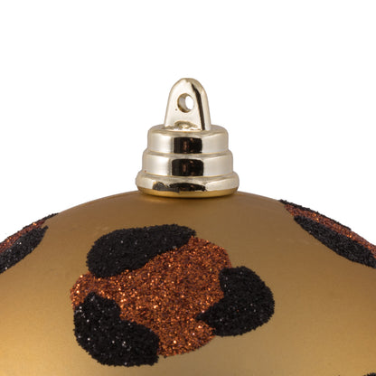 Vickerman 4" Matte Copper Gold with Black Glitter Leopard Ball Christmas Ornament 6 pieces per bag