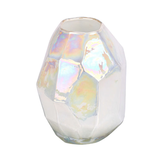 Vickerman 8" White Enamel Geo Glass Vase. This simple and clean design will mesh with any type of décor. Pair with your favorite faux floral for the perfect finishing touch. Each vase is slightly unique because each piece is hand blown. This vase measures