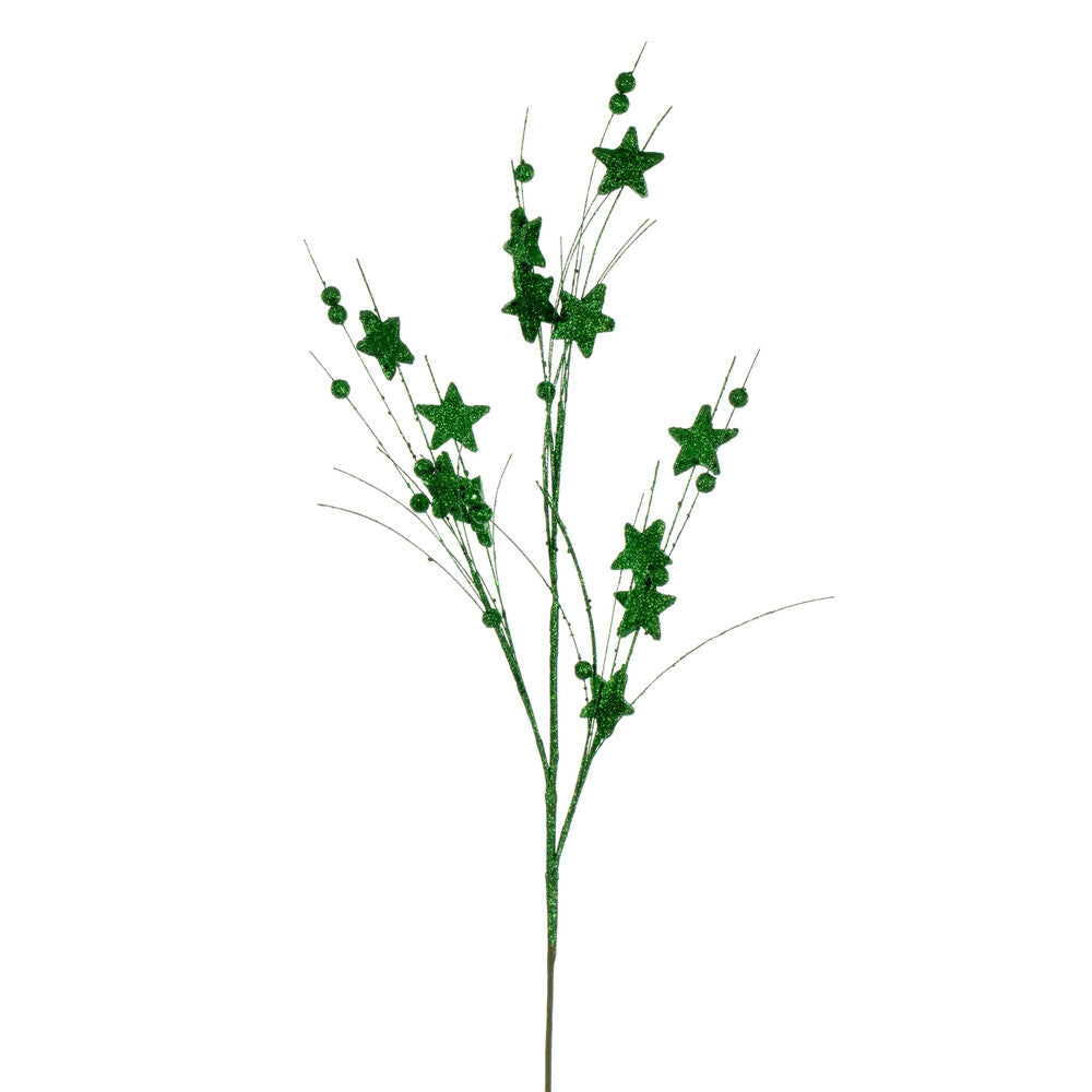 Vickerman 33" Green Star and Ball Glitter Spray 6 per bag.