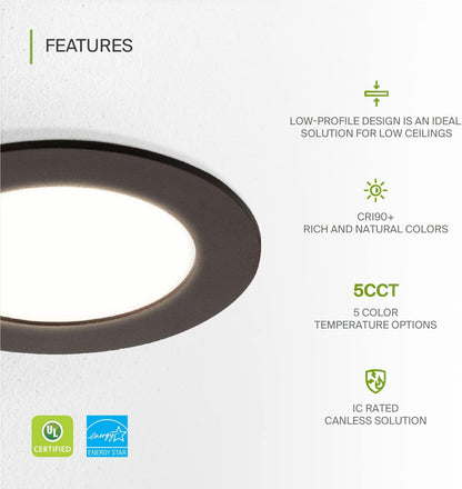 ASD Lighting LED Recessed Mini Panel Round 4inch 12W 120V Triac 2700/3000/3500/4000/5000K Bronze UL Energy Star