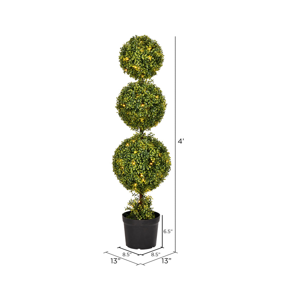 Vickerman 4' Artificial Triple Ball Green Boxwood Topiary.