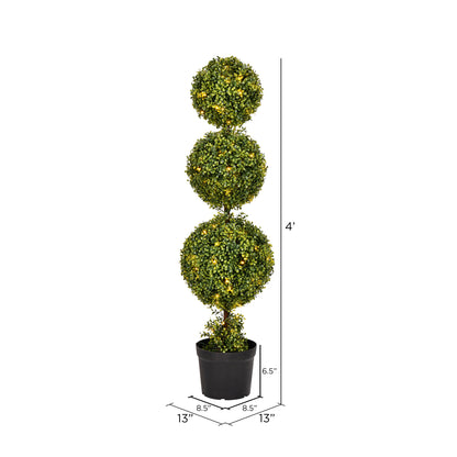 Vickerman 4' Artificial Triple Ball Green Boxwood Topiary.